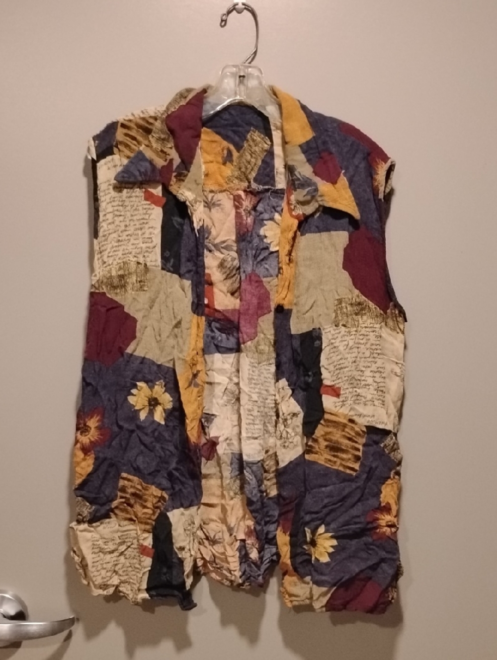 Patchprint Sleeveless Button Vest & Baggy Pants in Mustard, Navy, Burgundy